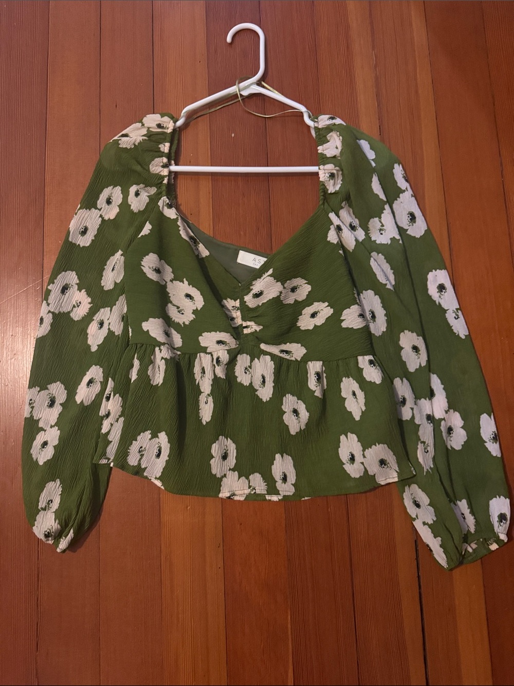 Anthropologie Olive Green Floral V-Neck Peplum Blouse